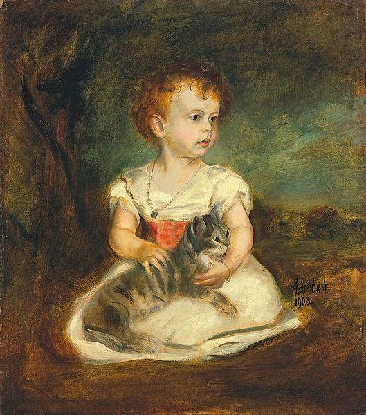 Portrait of a little girl with cat, Franz von Lenbach